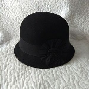 Black Wool Cloche Hat